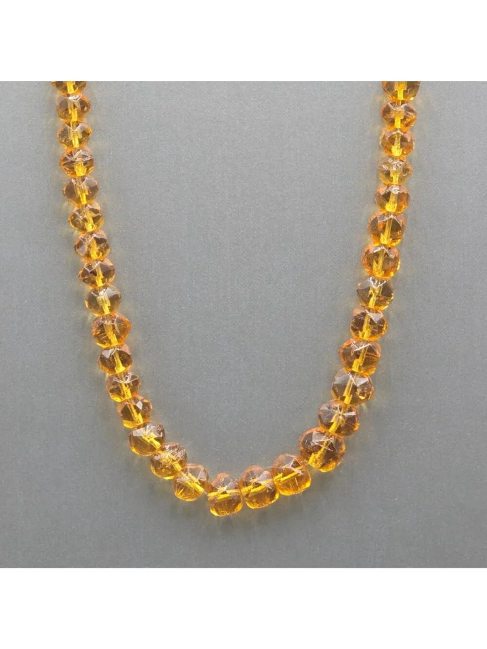 Art Deco Citrine Crystal Necklace Vintage Graduated Cut Bohemian Glass Bead Stat - Picture 3 of 16
